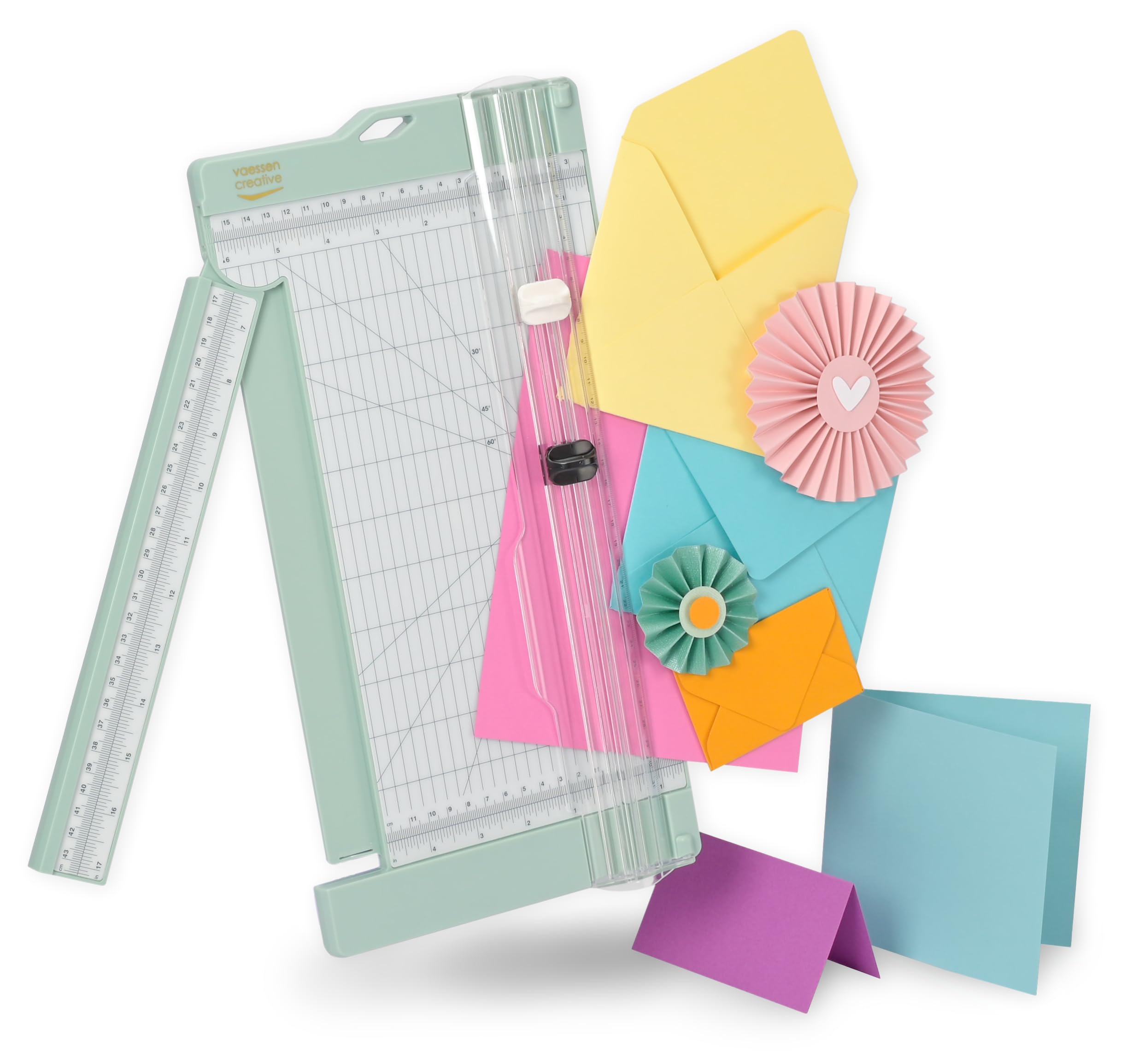 Vaessen Creative Papierschneider Mit Falzbrett 15x30,5cm, Mintgrün, für Scrapbooking und Karten Basteln