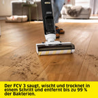 Karcher Saugwischer FCV 3, kabelloser Saugwischer mit 3 Reinigungsmodi, Akkulaufzeit: ca. 30 min, Flächenleistung pro Akkuladung: ca. 130 m², Weiß