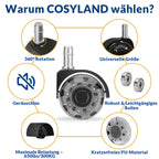 COSYLAND Bürostuhl Rollen 11mm x 22 mm - 5er Set Rollen für Bürostühle - Super Leise und Weiche für Hartböden, Parkett, Teppich, Laminat, Keine Bodenschutzmatte Nötig, Grau Doppelräder