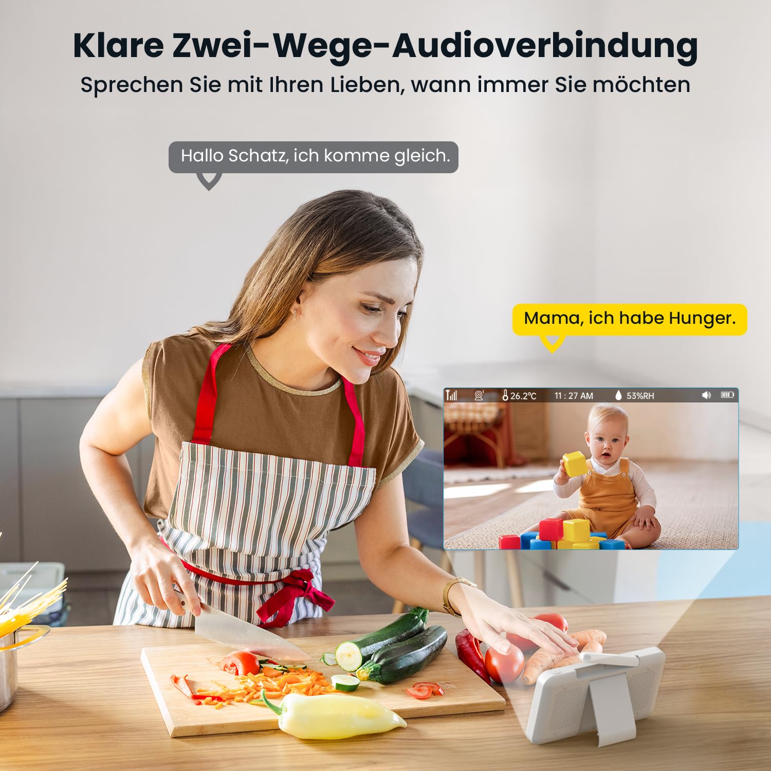 ieGeek 2K-Babyphone mit Kamera und Nachtsicht, 5-Zoll-WLAN-Video-Babyfon, Gegensprechfunktion, Schrei-/Bewegungserkennung, Temperaturerkennung, PTZ, Mobile App
