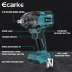 Ecarke 800Nm Akku Schlagschrauber Kompatibel mit Makita 18V Lithium-Akku, 1/2 Zoll Bürstenloser Schlagschrauber mit LED-Licht für Gerüstbau, Autoreifen und Automobilmontage (Ohne Akku und Ladegerät)