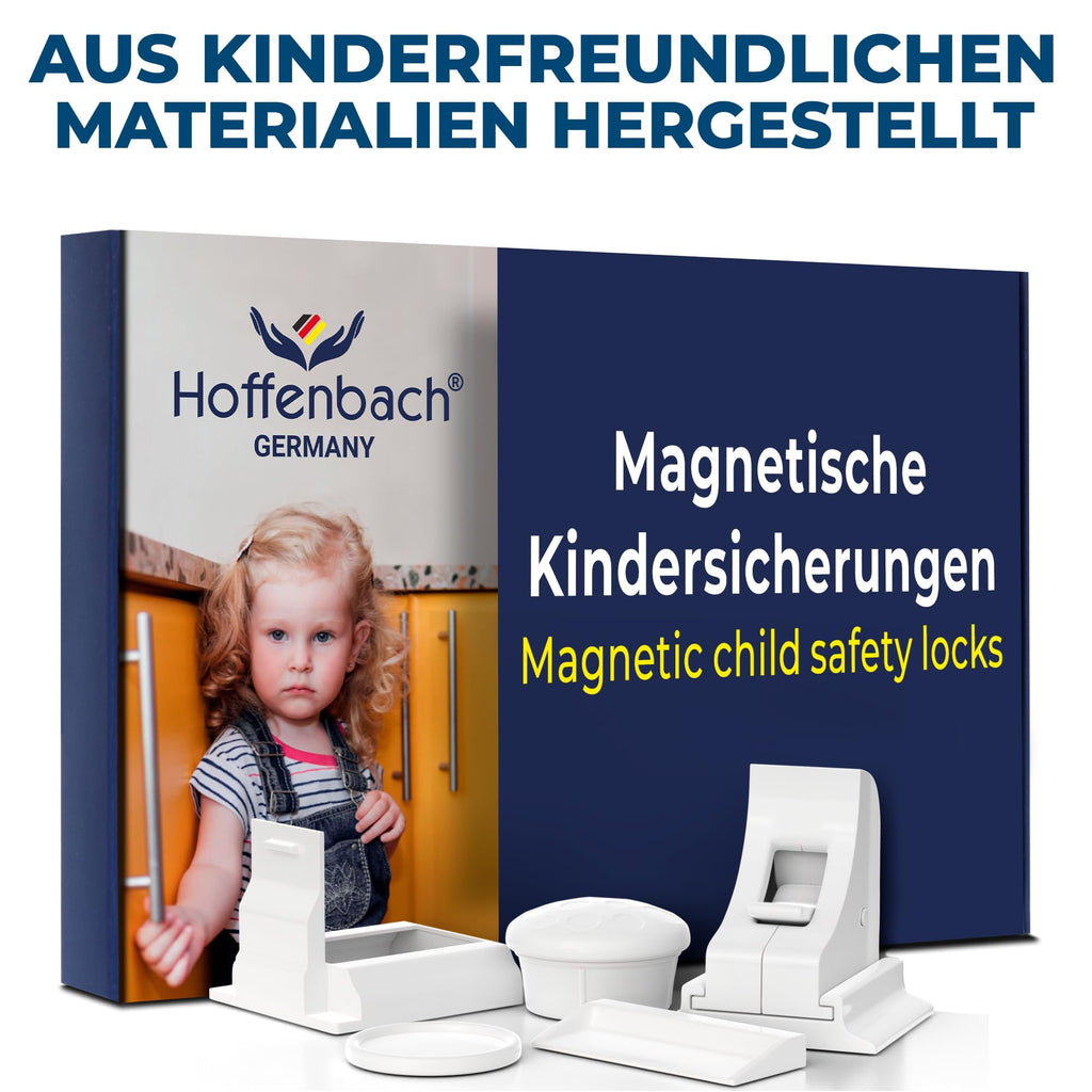 Hoffenbach Magnetische Kindersicherung 12 Schlösser + 3 Schlüssel – Schranksicherung & Schubladensicherung ohne Bohren – Unsichtbarer Magnetverschluss – Weiß