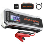 WOLFBOX Starthilfe Powerbank 4000A, 12V Auto Starthilfe (Bis zu 10L Benzin oder 10L Diesel) mit LED-Taschenlampe, großen Bildschirm,Starthilfekabel, Autobatterie Booster für SUV, LKW, Motorräder