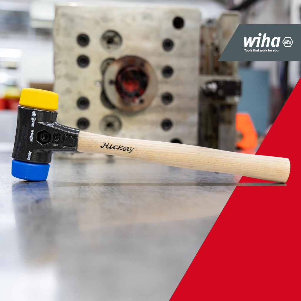 Wiha Schonhammer Safety I weich/mittelhart I Hickory-Holzstiel I Rund-Schlagkopf Ø 40 mm I Kunststoffhammer 325 mm I 620 g I Innenausbau, Montagearbeiten, Kfz-Reparatur & Maschinenbau (26654)