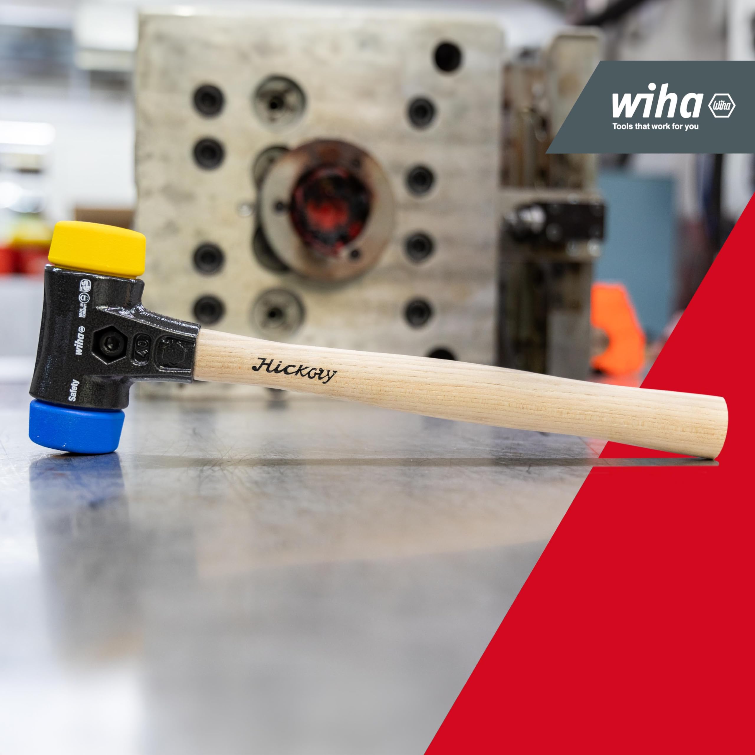 Wiha Schonhammer Safety I weich/mittelhart I Hickory-Holzstiel I Rund-Schlagkopf Ø 40 mm I Kunststoffhammer 325 mm I 620 g I Innenausbau, Montagearbeiten, Kfz-Reparatur & Maschinenbau (26654)