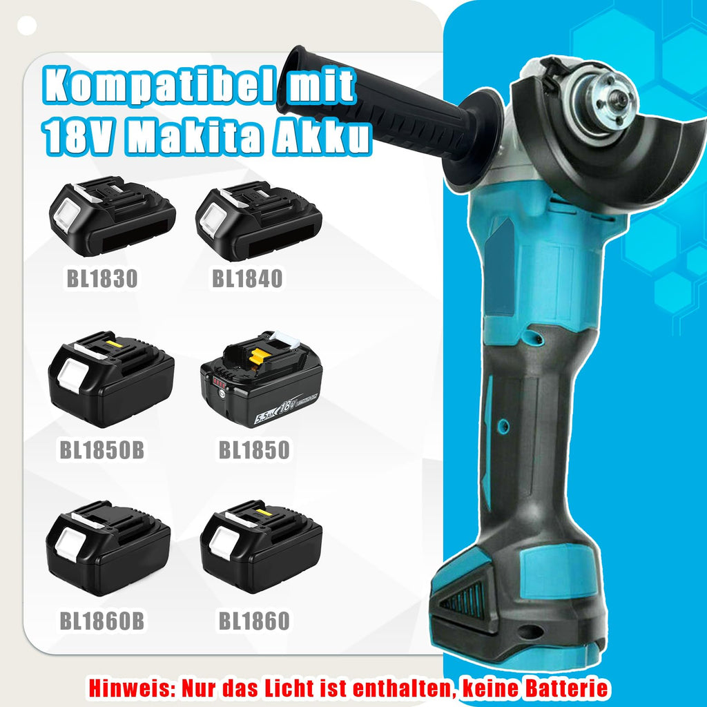 ANUPTTA - Akku Winkelschleifer Ø125mm 10000 U/min für 18V Makita Akkus - Bürstenloser Motor, Akku Flex Trennschleifer Zum Schneiden, Schleifen, Polieren（Nur Gehäuse）