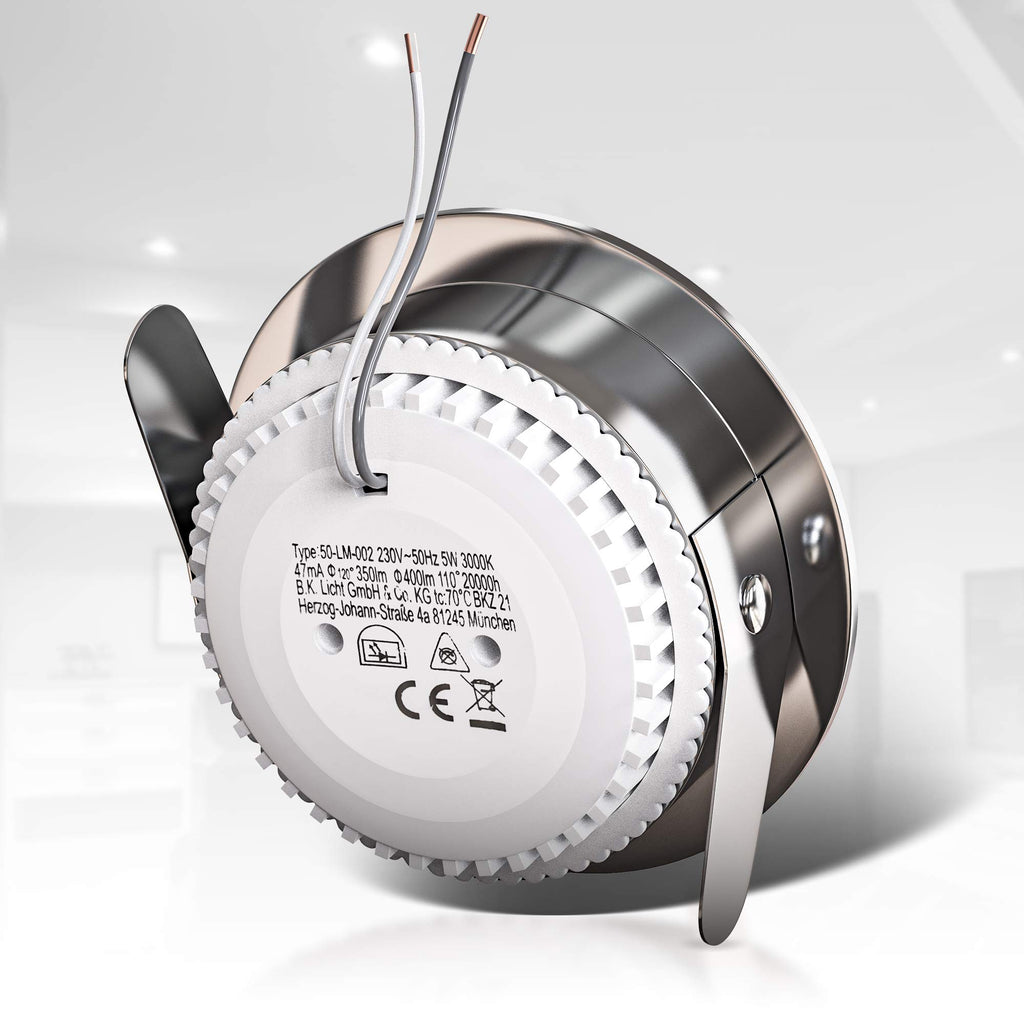 B.K.Licht - 6er Set LED Bad Einbaustrahler 230V 4,8W ultraflach IP44, 60mm Lochmass, warmweiße Lichtfarbe, Deckenspots, Spots, Einbauleuchten, Einbauspots, Badezimmer, 75x30 mm, Matt-Nickel