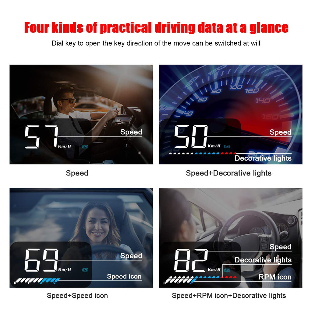 Head Up Display Auto HUD Anzeige OBD2 & HUD GPS Anzeige, iKiKin 3,5 Zoll Kopf-Display, Tachometer, Auto Tachometer, Motorgeschwindigkeit Sicherheitsalarm