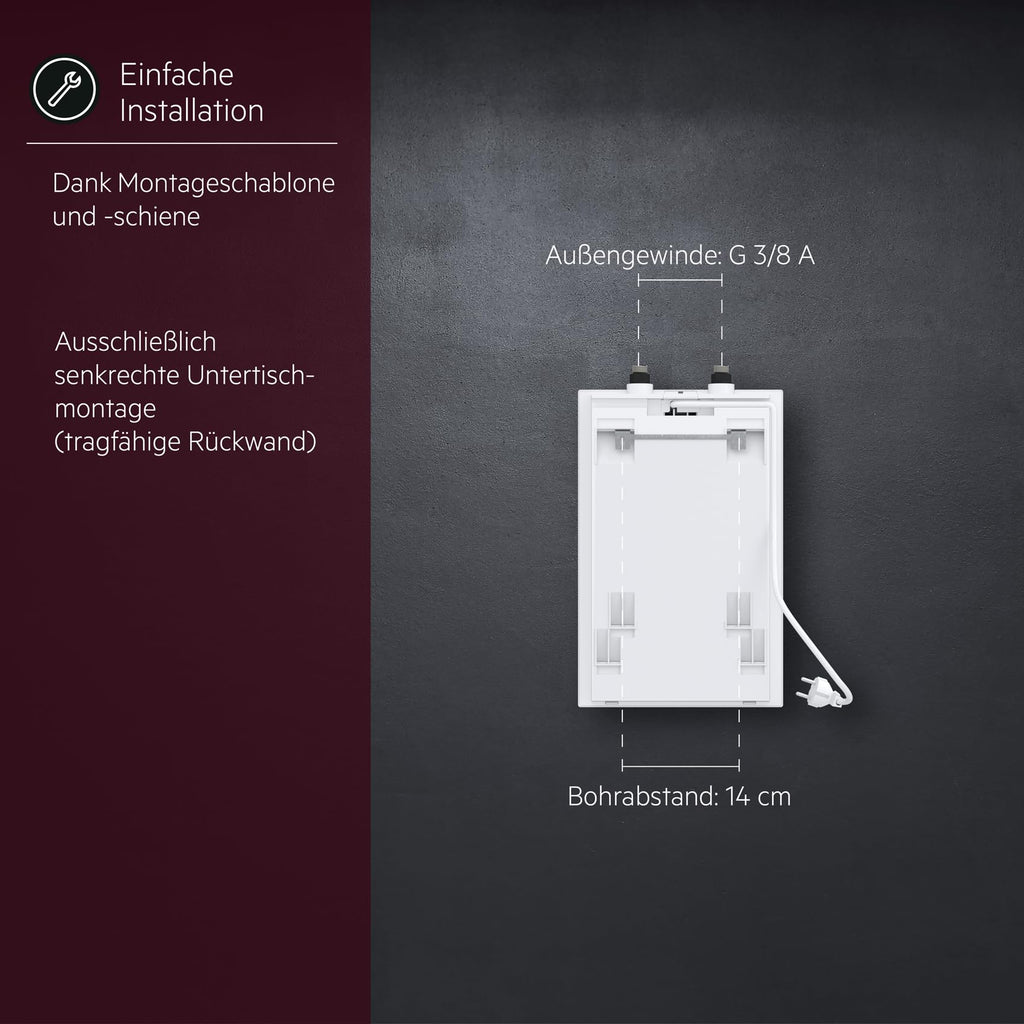 AEG Boiler BOI 5 U, Untertischboiler 5 Liter Niederdruck mit Stecker 230V für Küchenspüle + Wachbecken, 2 kW, Made in Germany, 204616