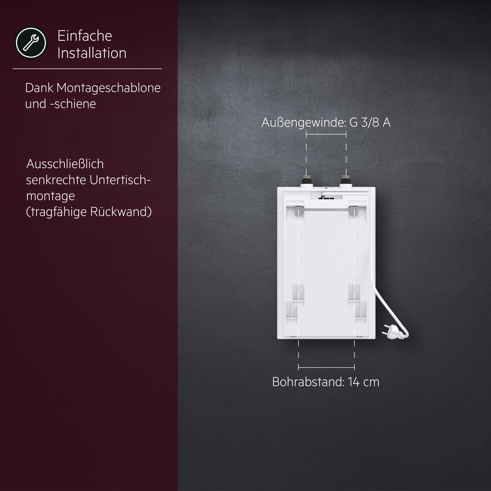 AEG Boiler BOI 5 U, Untertischboiler 5 Liter Niederdruck mit Stecker 230V für Küchenspüle + Wachbecken, 2 kW, Made in Germany, 204616