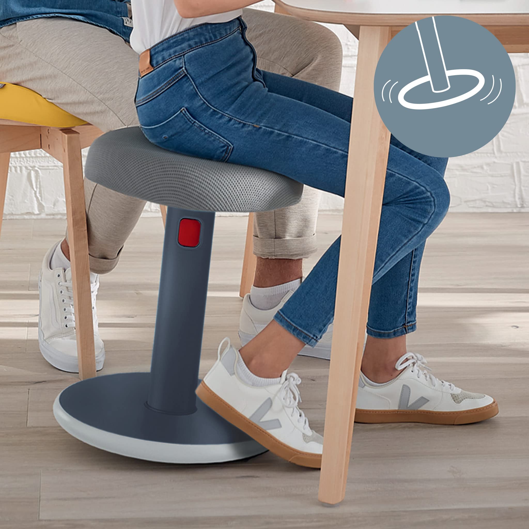 Leitz Active Sitz-Steh-Hocker, Ergonomischer höhenverstellbarer Wipphocker für 46 cm bis 79 cm Höhe, Runder Bürodrehstuhl oder -hocker, Ergo Cosy Serie, Grau, 65180089, Dunkelgrau