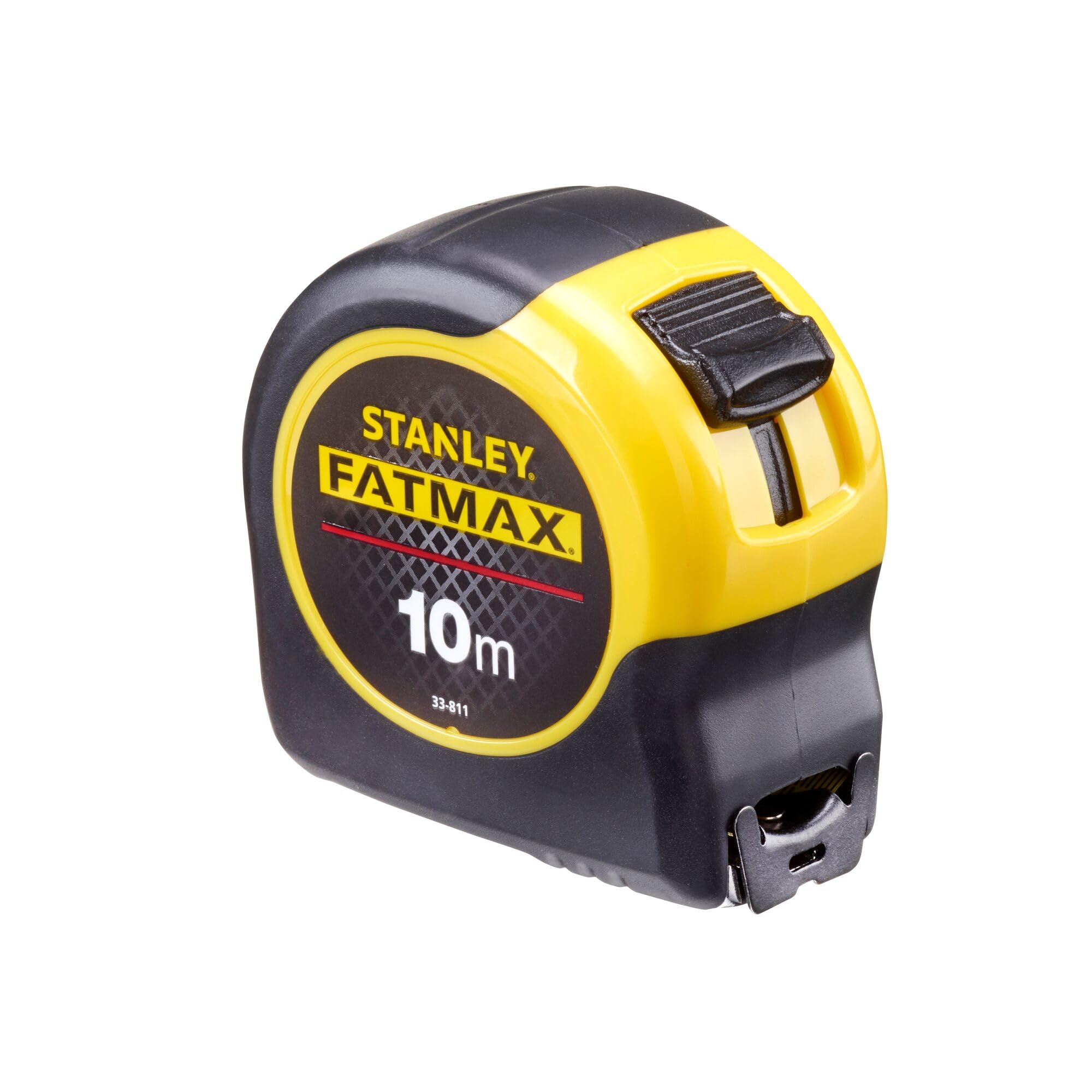 Stanley FatMax Bandmass Blade Armor, 10m Länge, Feststeller, automatischer Rücklauf, Gürtelclip, DynaGrip, 0-33-811