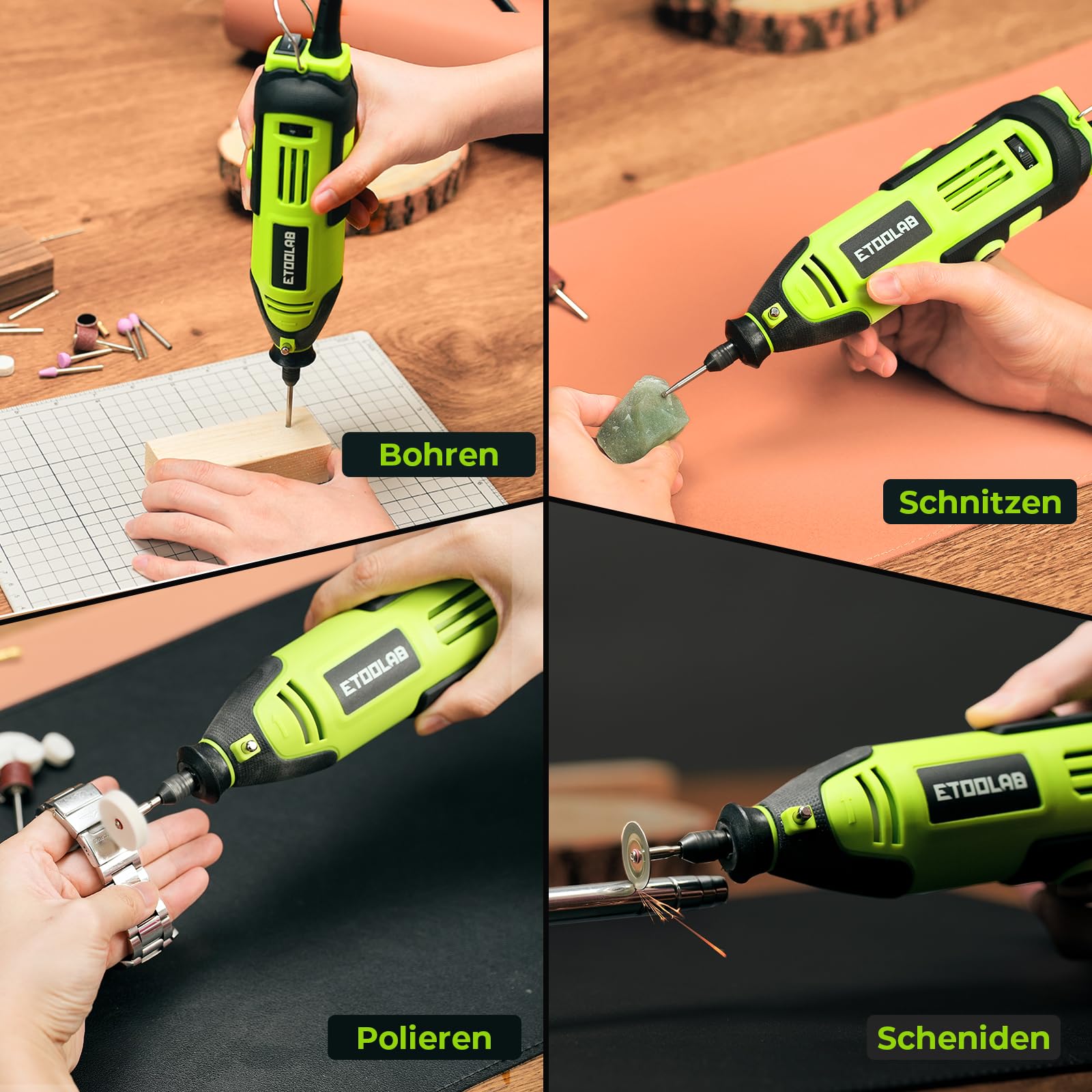 Multifunktionswerkzeug 200W, ETOOLAB [Professional] Rotationswerkzeug, Echte 10000-35000 U/min, Drehmelwerkzeug Set mit 129 Zubehören, 6 Variable Drehzahl für Schneiden, Gravieren, Bohren, usw.