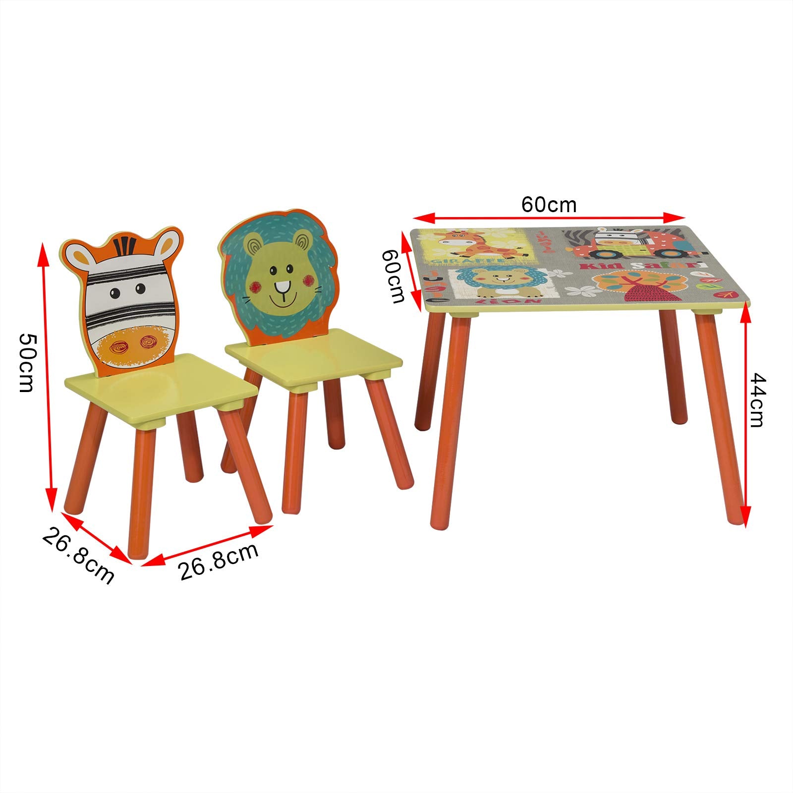 WOLTU Kindertisch mit 2 Stühle, Tisch und Stuhl Sets, Massivholz Beinen, abgerundete Ecken, Sitzgruppe für Kinder Vorschüler