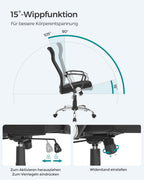 SONGMICS Bürostuhl, ergonomischer Schreibtischstuhl, Drehstuhl, gepolsterter Sitz, höhenverstellbar und neigbar, bis 120 kg belastbar, schwarz OBN034B01