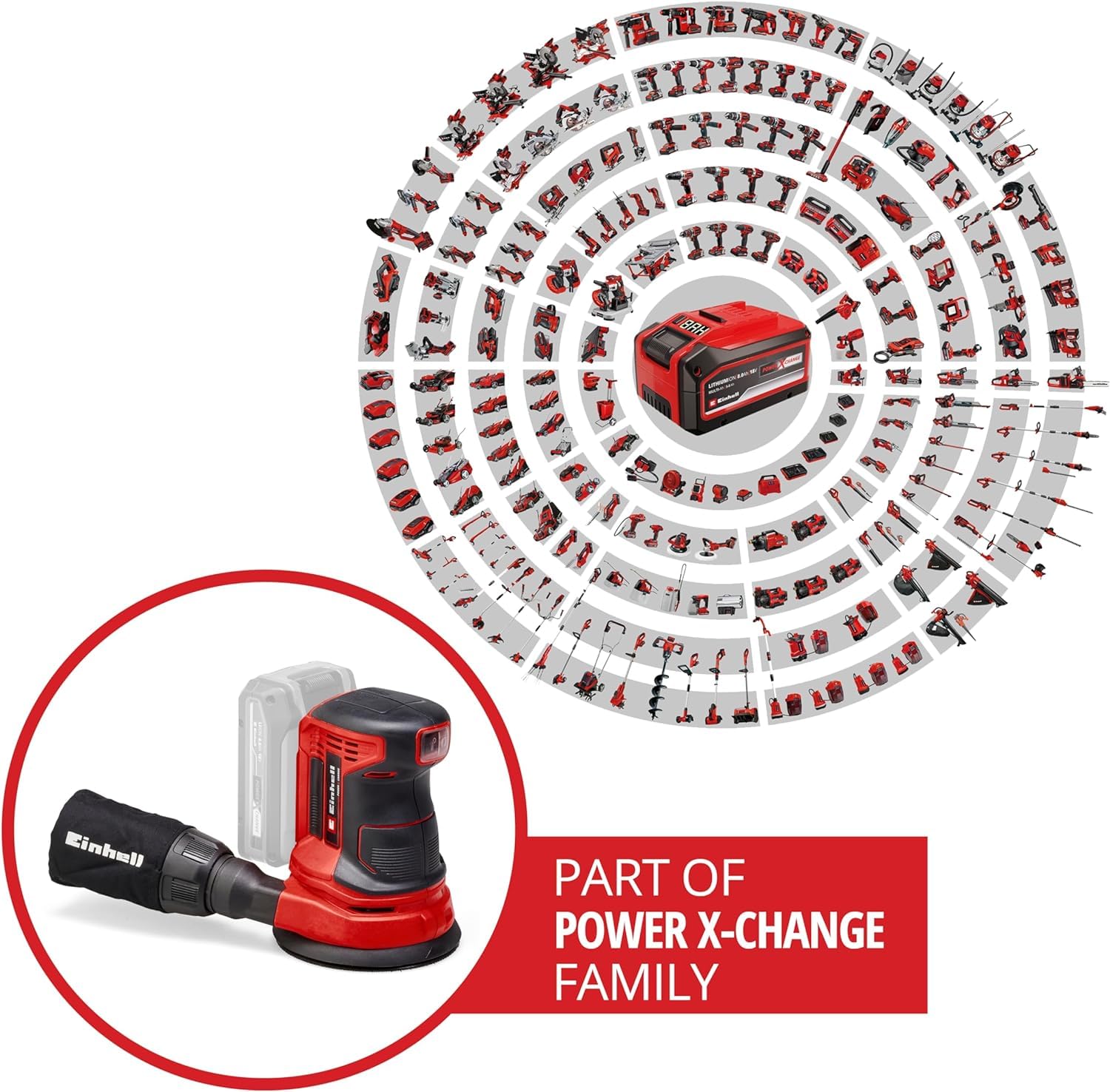 Einhell Akku-Exzenterschleifer TE-RS 18 Li-Solo Power X-Change (Lithium-Ionen, Drehzahl-Elektronik, Mikro-Kletthaftung, inkl. 1x Schleifpapier P80, ohne Akku und Ladegerät)