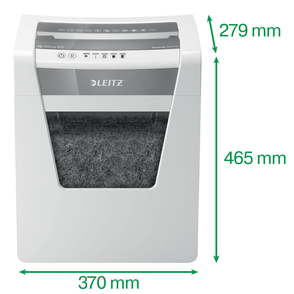 Leitz IQ Aktenvernichter Office P5, Mikroschnitt, 11-10 Blatt (70-80 g/m²), TÜV+GS zertifiziert, 2 Stunden Dauerbetrieb, Herausziehbarer 23L Behälter, Sehr leiser Schredder für Büro, Weiß, 80020000
