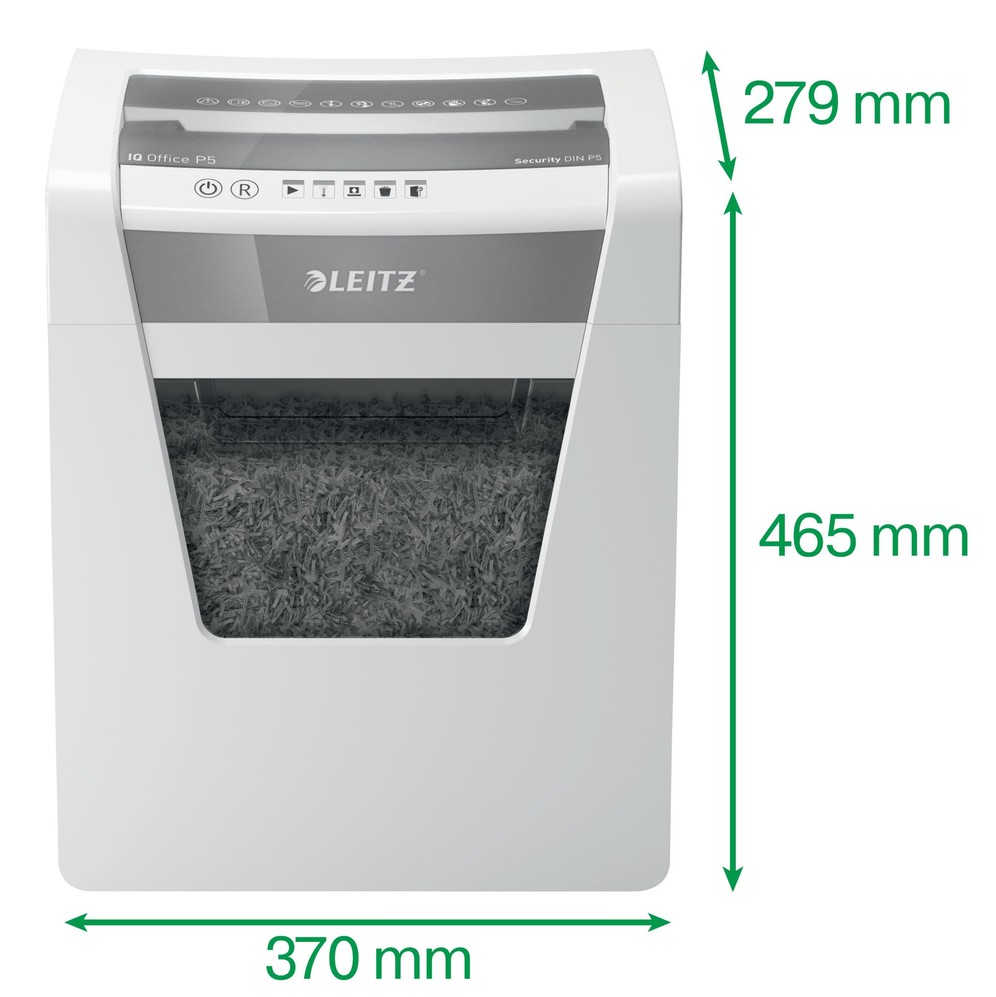 Leitz IQ Aktenvernichter Office P5, Mikroschnitt, 11-10 Blatt (70-80 g/m²), TÜV+GS zertifiziert, 2 Stunden Dauerbetrieb, Herausziehbarer 23L Behälter, Sehr leiser Schredder für Büro, Weiß, 80020000
