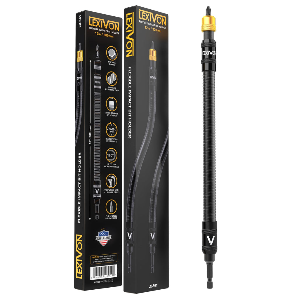 LEXIVON 12-Zoll Flexible Verlängerung für Bohrer, Schnellwechsel mit 1/4-Zoll Sechskantschaft, Geeignet für 3600 U/min, Nussaufsatz für Akkuschrauber (LX-501)