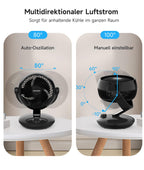 WOWDSGN Ventilator Leise, Tischventilator 24dB, Leistungsstarker 3D Turbo-Luftzirkulator - 100° & 80° Oszillation - 3 Geschwindigkeitsstufen für Schlafzimmer Wohnzimmer Büro Küchen - Schwarz