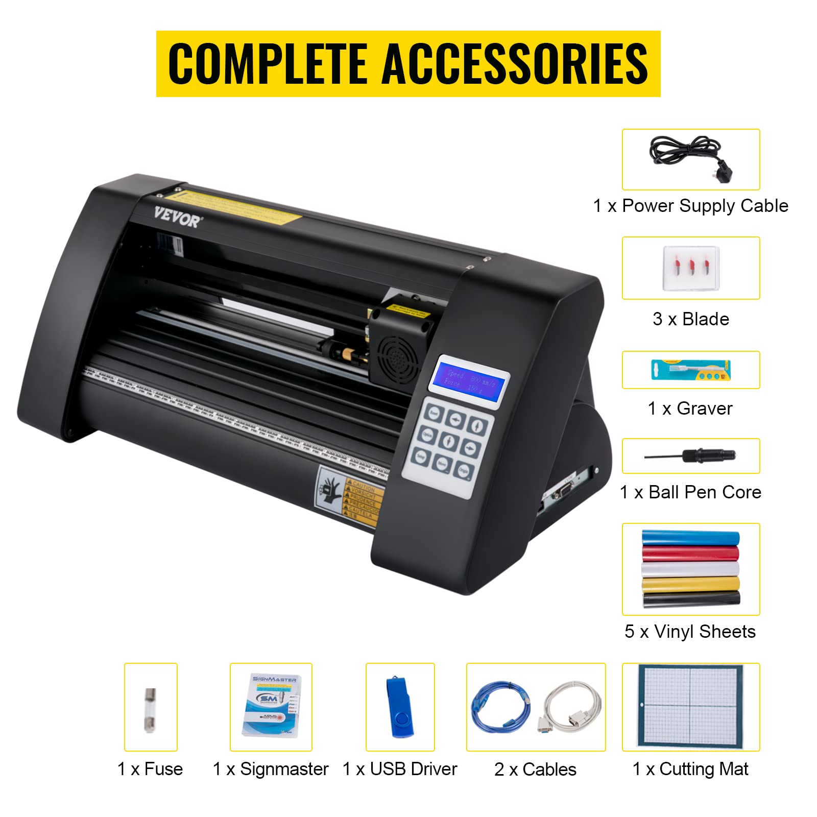 VEVOR Vinyl Schneideplotter 375 mm, Folienschneider Max. Schnittbreite 285 mm, Plottermaschine Signmaster-Software, Plotter Windowskompatibel, Folienplotter Halbautomatisch Schnittpräzision ±0,001 mm