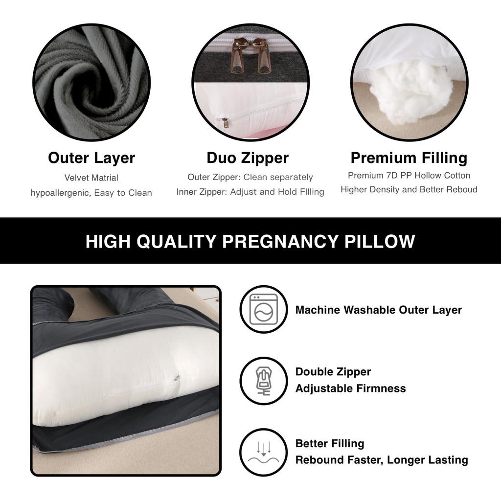ALLOPERA Pregnancy Pillow, Full Body 57 Inch Maternity Pillow with Removable Washable Cover - Sleep Support for Legs, Back, Neck, Shoulder, HIPS, Belly for Pregnent Women, Velvet Cover (Black)