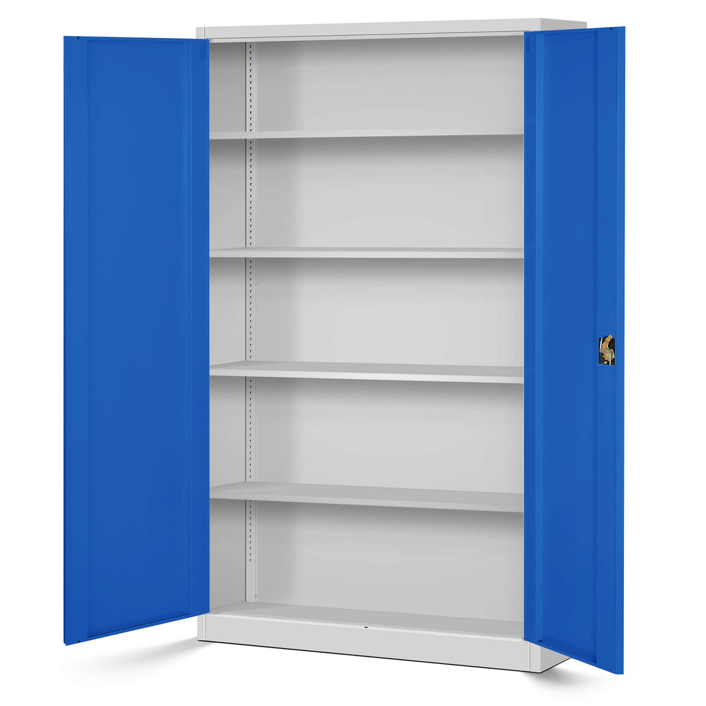 Jan Nowak 2er Set Aktenschrank XXL C001II Büroschrank Metallschrank Flügeltüren Stahlblech Pulverbeschichtung 185 cm x 115 cm x 40 cm (grau/blau)