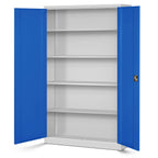 Jan Nowak 2er Set Aktenschrank XXL C001II Büroschrank Metallschrank Flügeltüren Stahlblech Pulverbeschichtung 185 cm x 115 cm x 40 cm (grau/blau)