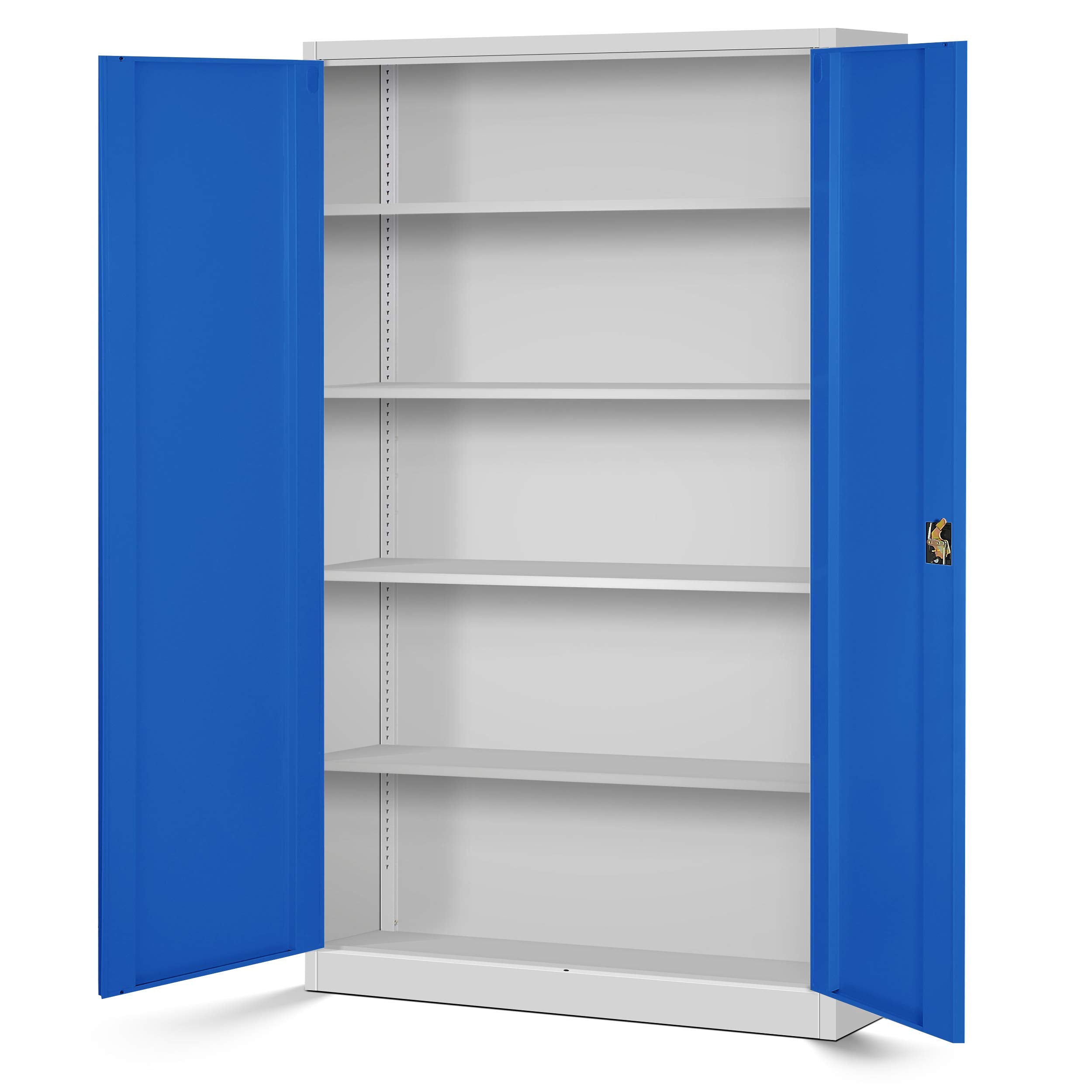 Jan Nowak 2er Set Aktenschrank XXL C001II Büroschrank Metallschrank Flügeltüren Stahlblech Pulverbeschichtung 185 cm x 115 cm x 40 cm (grau/blau)