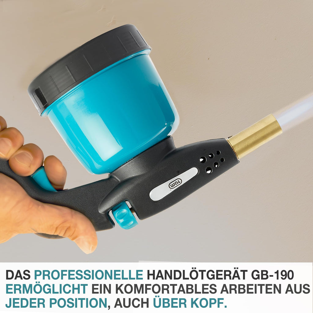 TOM Gas-Lötbrenner im Set – 1300°C – Lötlampe zum Weich- oder Hartlöten – Piezozündung – Bunsenbrenner Gasbrenner (Lötbrenner)