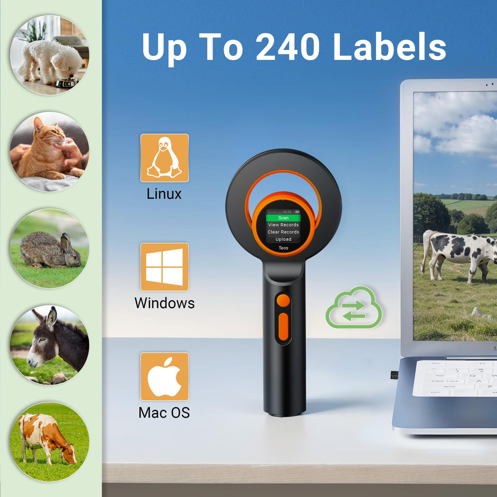 Tera Pet Mikrochip Lesegerät Scanner: Großes TFT-Display Wiederaufladbare 1800mAh Batterie RFID Tragbarer Tierchip ID Scanner Wiederaufladbarer Pet Katze Tag Scanner für ISO 11784/11785 FDX-B EMID H02
