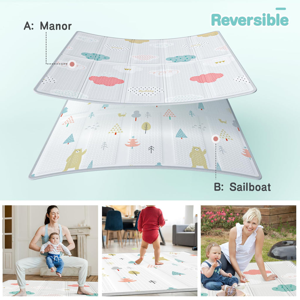 Uanlauo 150x150cm Laufstall mit Spielmatte, XXL Kinder Laufgitter, Innen & Außen Baby-Aktivitätsbereich mit Reißverschlusstür und 4 Ziehringen