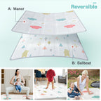 Uanlauo 150x150cm Laufstall mit Spielmatte, XXL Kinder Laufgitter, Innen & Außen Baby-Aktivitätsbereich mit Reißverschlusstür und 4 Ziehringen