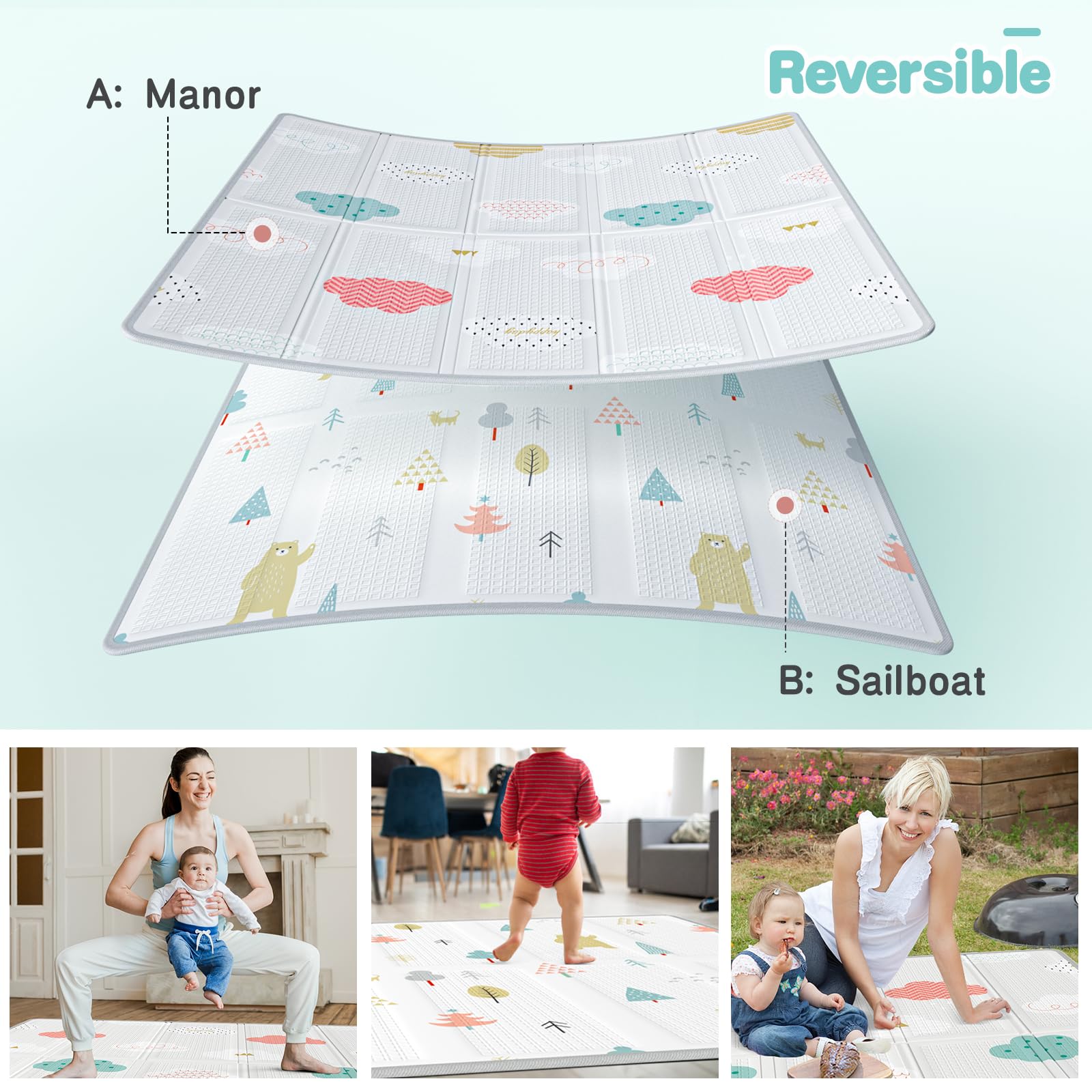 Uanlauo 150x150cm Laufstall mit Spielmatte, XXL Kinder Laufgitter, Innen & Außen Baby-Aktivitätsbereich mit Reißverschlusstür und 4 Ziehringen