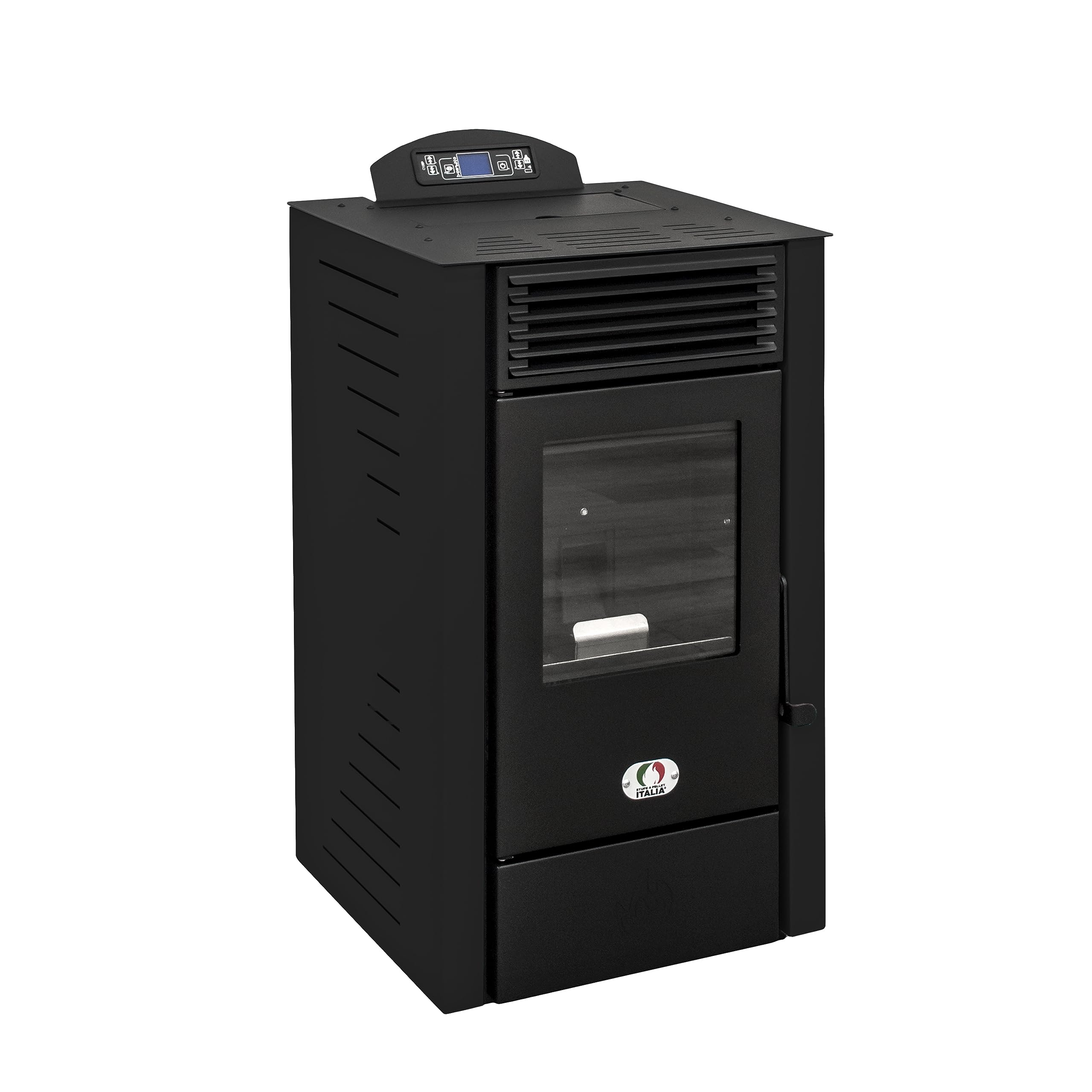 STUFE A PELLET ITALIA California 8 KW | Pelletöfen Effizienz 91% Heizt 70m² Autonomie 20 Std. Programmierbar 5 Geschwindigkeiten und Leistungsstufen Kompaktes Design 24 Monate Garantie Schwarz