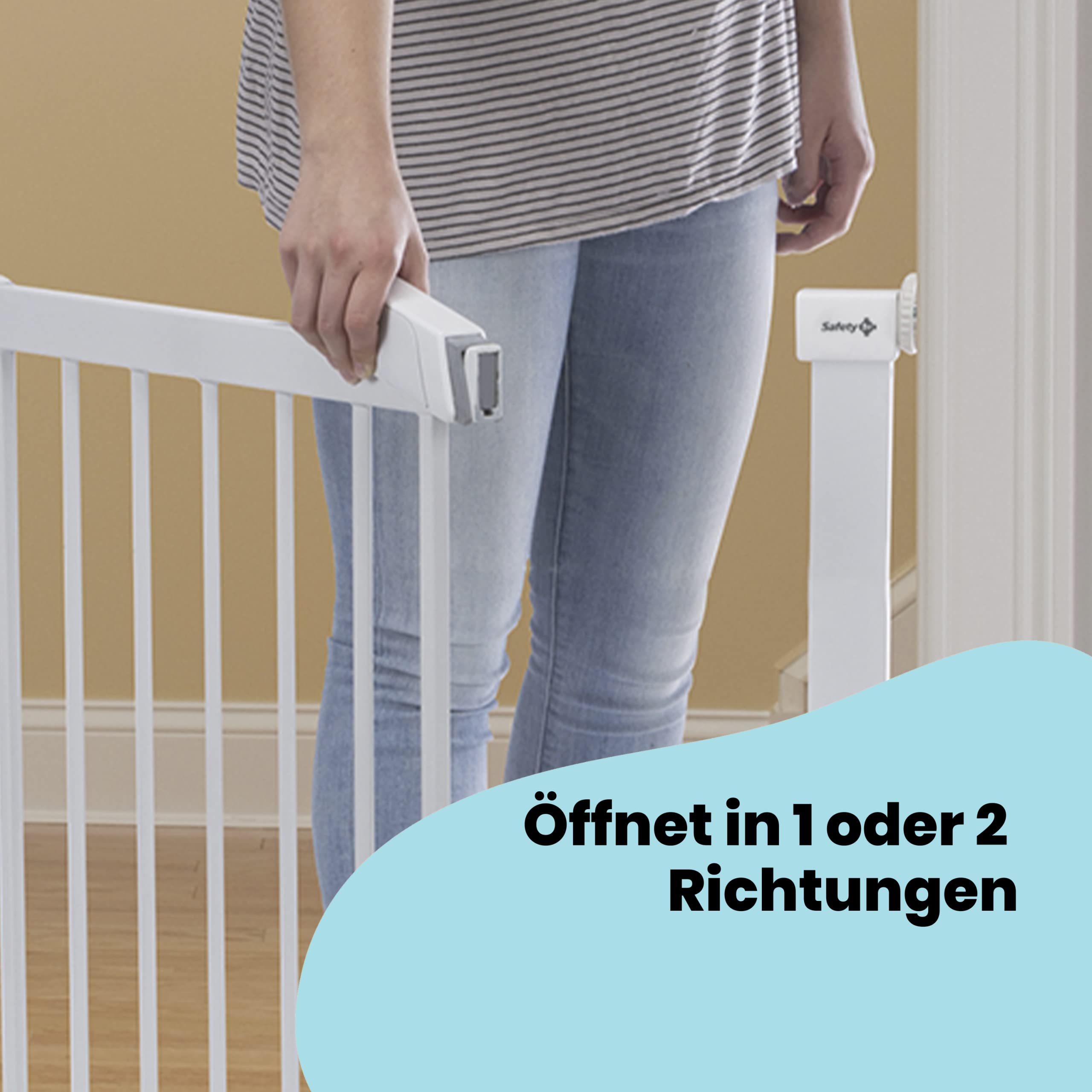 Safety 1st Flat Step Gate, Treppenschutzgitter ohne Bohren, 73–80 cm (max. 101 cm erweiterbar), Sehr Flache Türkante, Türschutzgitter "Bleibt Offen", Mit Einer Hand Öffnen, Montage ohne Bohren, Weiß