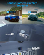 WiFi Dashcam Auto Vorne Hinten,4K+1080P,Auto Kamera,App-Steuerung Autokamera mit 64G SD-Karte,170°+140° Ultraweitwinkel,Mini 1.47 Zoll,Nachtsicht,WDR,G-Sensor,Loop-Aufnahm,Parküberwachung