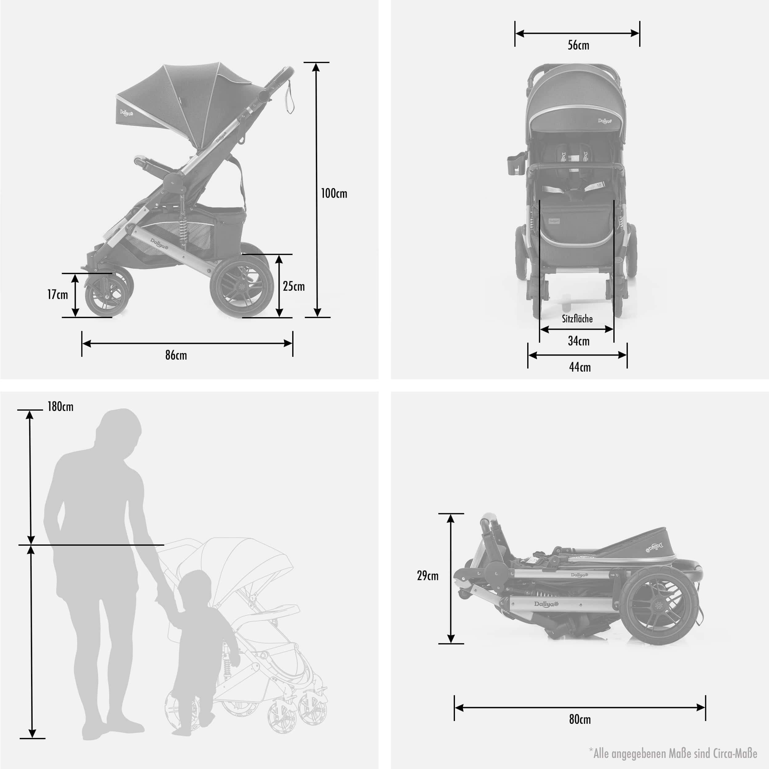 Daliya® Rapidy Buggy Kinderwagen 0-36 Monate Sportwagen mit Liegeposition Wickeltasche, Winterfußsack, Ess- & Spieltisch und mehr (Blau - Gold)
