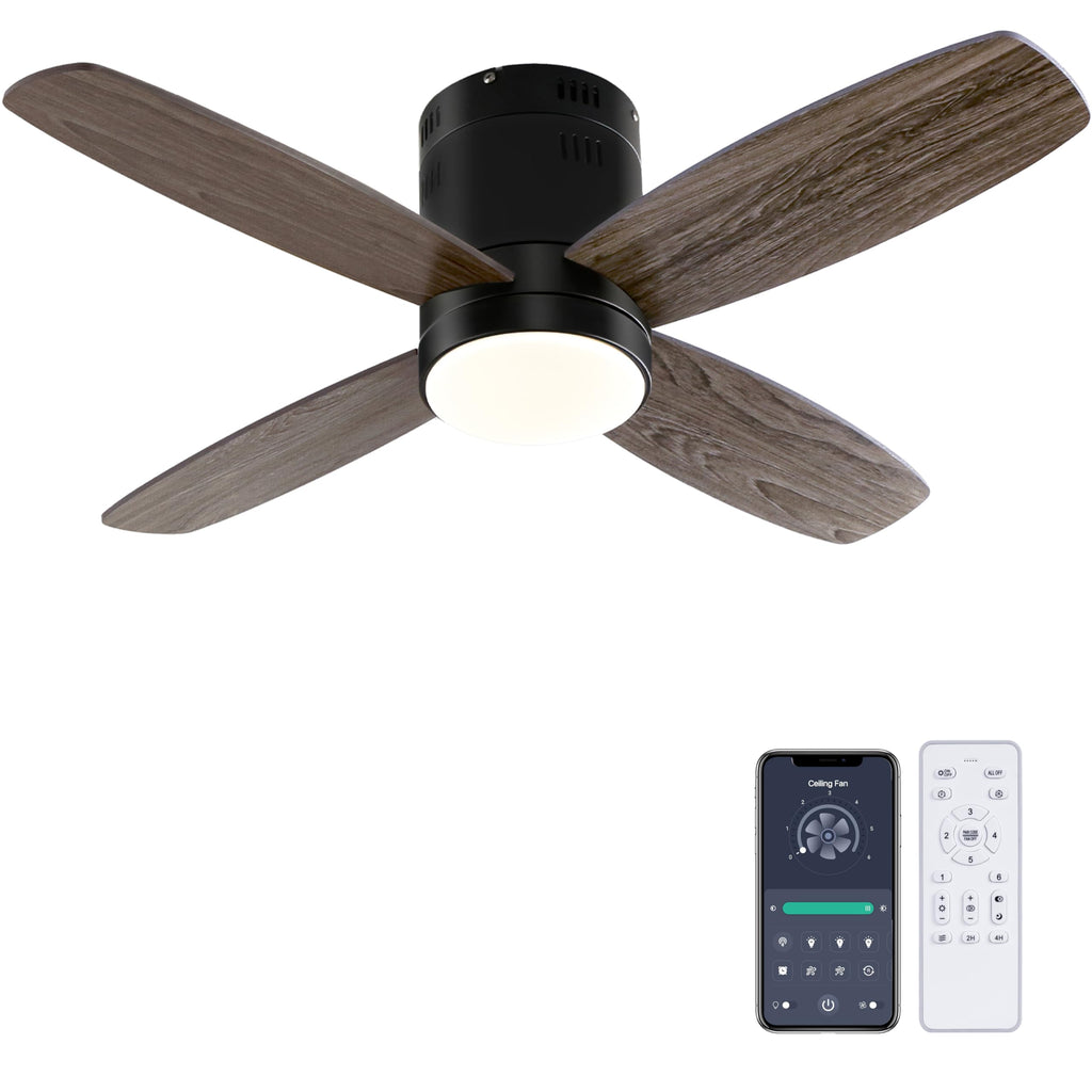 Ohniyou Deckenventilator mit Beleuchtung und Fernbedienung - 96,5 cm(38 Zoll) Deckenventilator mit Licht und App-Steuerung Leise, Dimmbar, für Schlafzimmer Terrasse, Innen-/Außenbereich