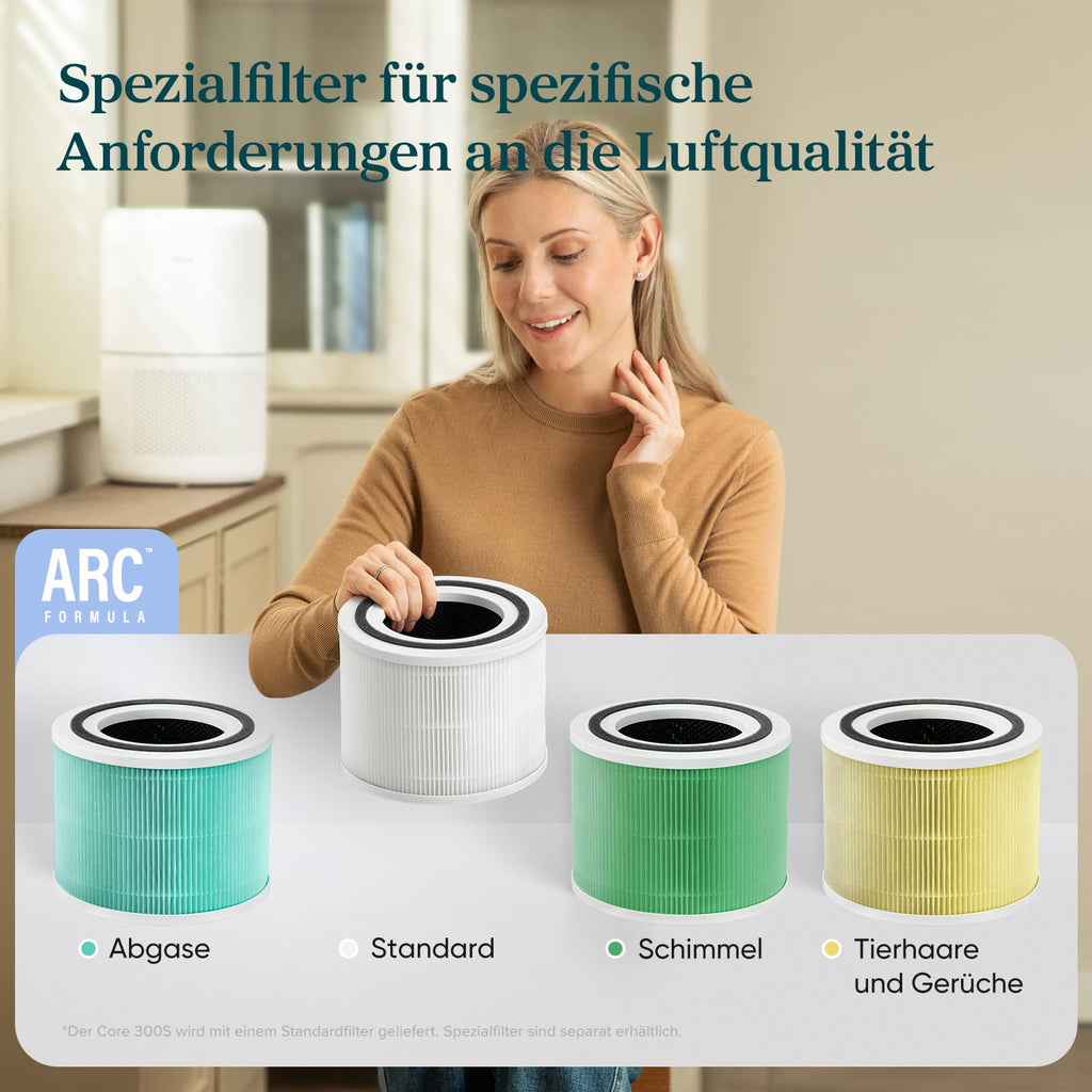 LEVOIT Luftreiniger mit HEPA Luftfilter gegen 99,97 Prozent Schimmel Staub Pollen Tierhaare, Luftqualitäts-Feedback und Auto-Modus, CADR 240m³/h für Raucherzimmer, Air Purifier 22dB Schlafmodus Timer