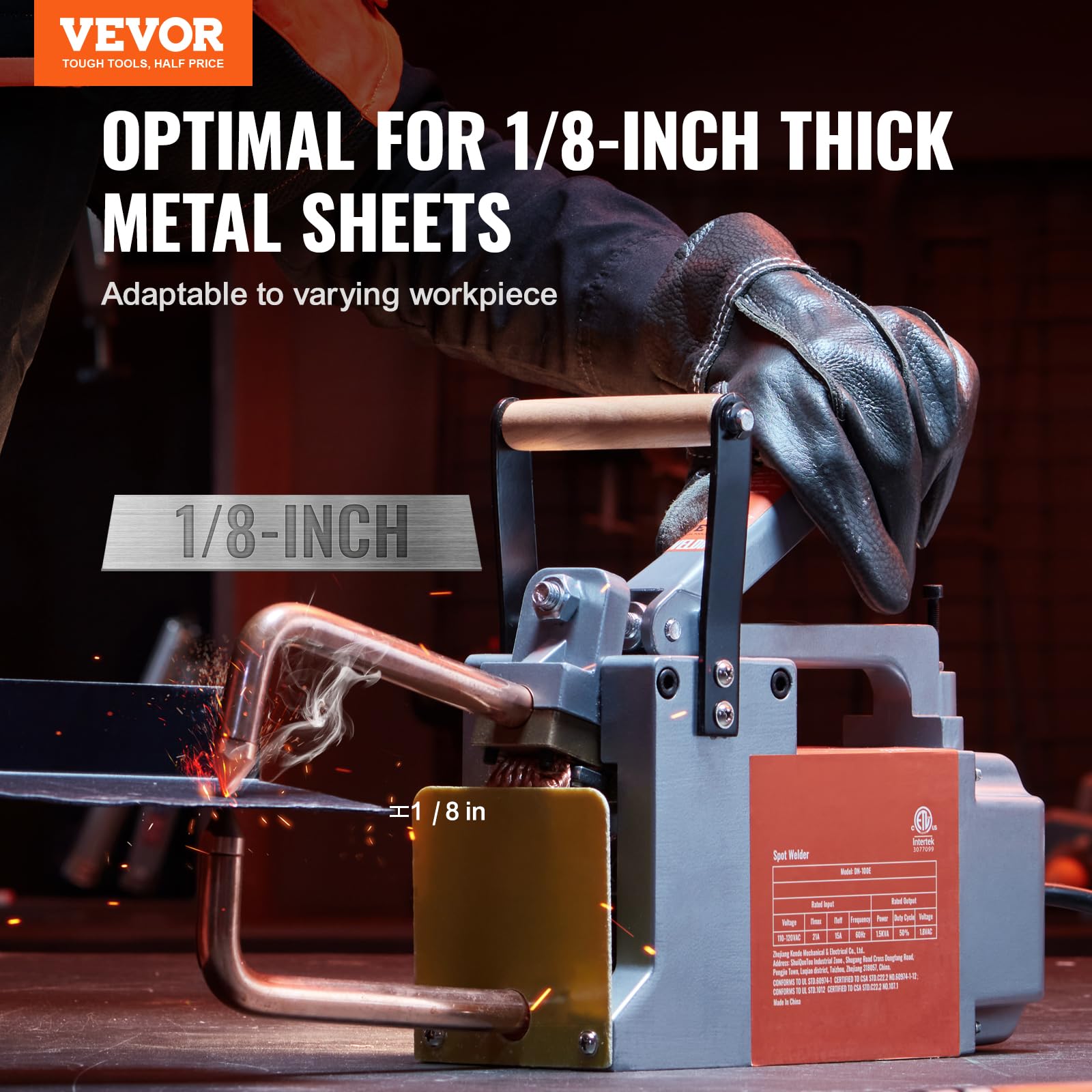 VEVOR Tragbares Punktschweißgerät, 1/8 Zoll dickes Punktschweißer mit 1,5 kVA Eingangskapazität, Schweißspitzenpistole, Metallblech-Punktschweißgerät für Kohlenstoffstahl, Edelstahl, Aluminiumblech