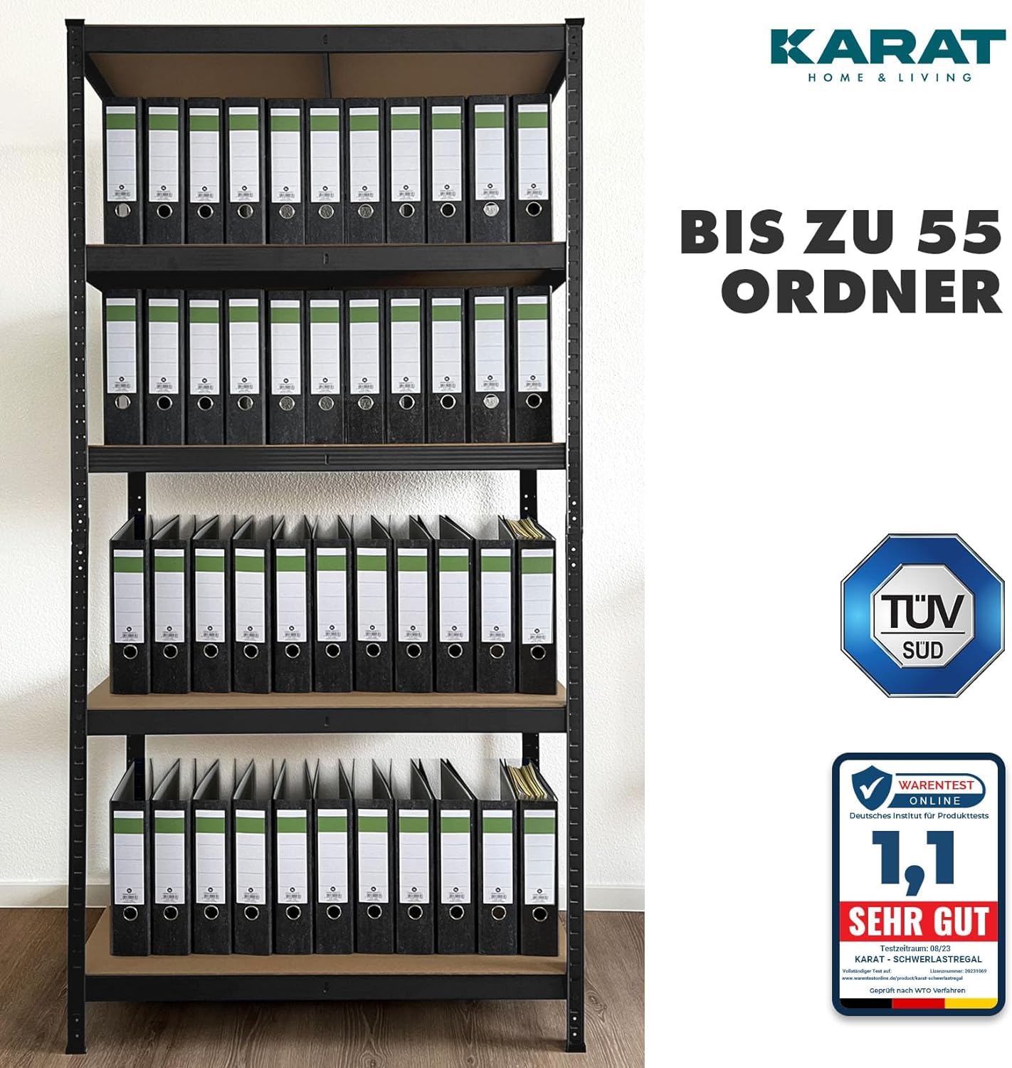 KARAT Schwerlastregal, 2er Set - Steckregal, Kellerregal, Lagerregal - 5 verstellbare Böden (Schwarz, 50 x 100 x 200 cm)