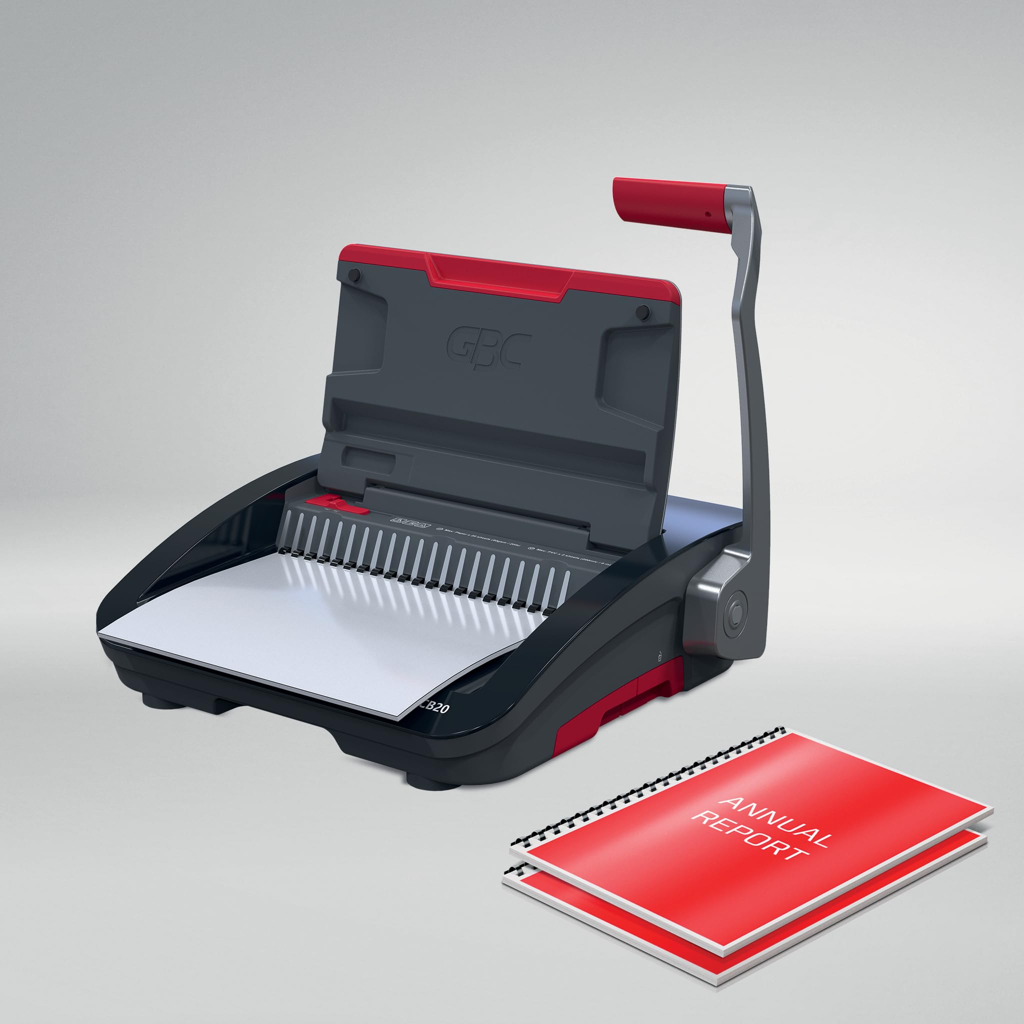 GBC CombBind CB20 Manuelles Bindegerät - Bindet 240 A5/A4-Blätter, kompaktes und leichtes Design, stanzt 20 Blätter, Schwarz/Silber, 4410062