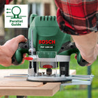 Bosch Oberfräse POF 1200 AE (1200 Watt, inkl. Zubehör für präzise Holzbearbeitung, für unterschiedliche Holzarten)