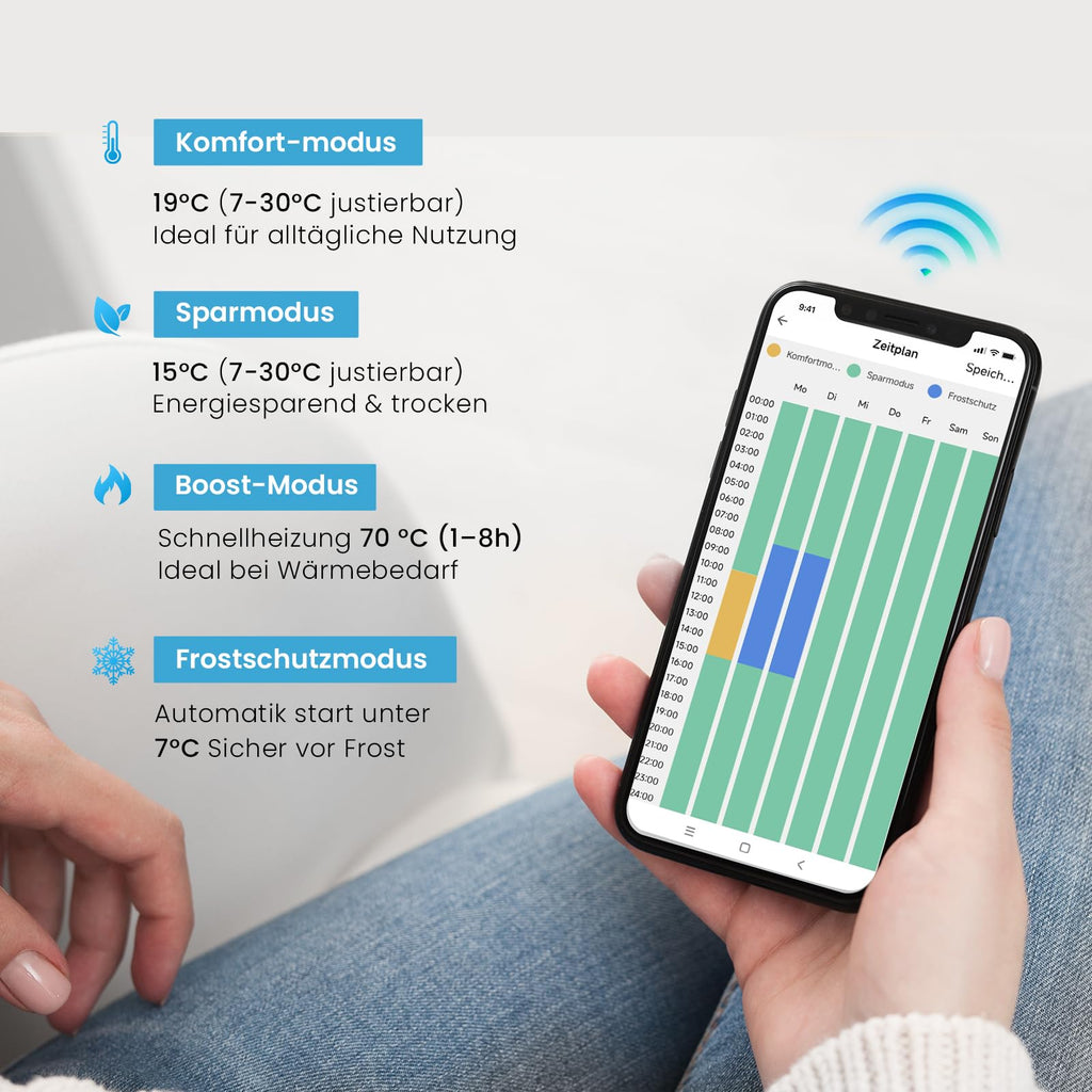 Heilmetz Smart WiFi Badheizkörper Elektrisch 100x60cm Elektrischer Handtuchtrockner mit Thermostat und Timer-Funktion Gerade Handtuchheizkörper Weiß 500W