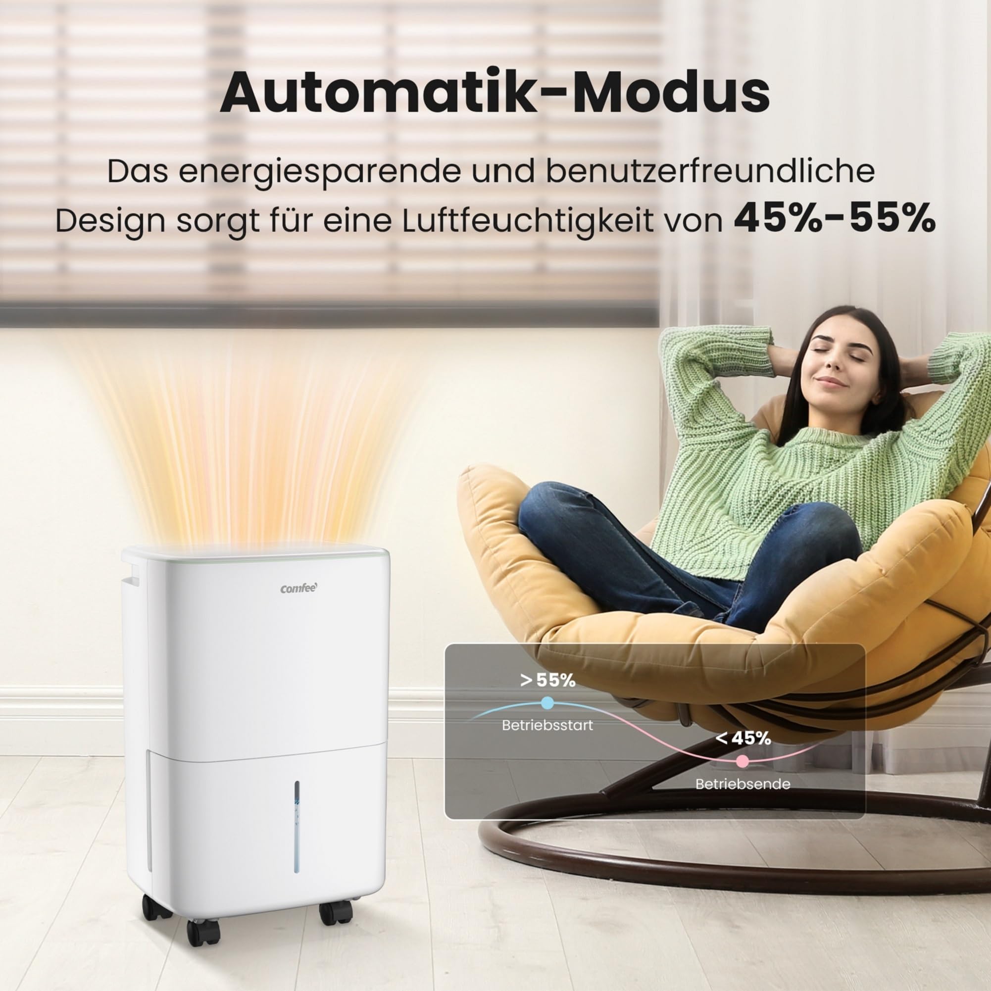 COMFEE Luftentfeuchter 10 Liter/Tag, geeignet für Räume von ca. 40 Kubikmetern (16 Quadratmetern), automatische Abtauung, Kindersicherung, Geräuschreduzierung, Kältemittel R290, CDDOE-10DEN7-QA3(EU)