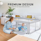 BEJOY Großer Laufstall Laufgitter XXL 180*200 cm, Kompakt und Stark, Schaumstoffschutz Rutschfester mit Transparentem, Atmungsaktivem Netz, Reißverschluss für Babys & Kleinkinder Indoor & Outdoor