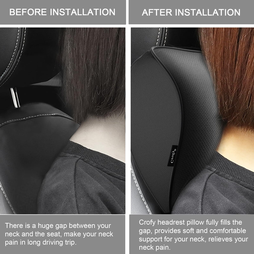 2-Pack Auto Nackenkissen, Weichheit Auto Kopfstütze Kissen zum Fahren mit verstellbarem Riemen, 100% Memory Foam und atmungsaktiver Abnehmbarer Abdeckung, 12 cm Dick