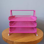 Leviatan Metall Ablage Ablagefächer | Büro Organizer Schreibtisch | Schubladen für Dokumente | 3 Schubfächer Briefablage Dokumentenablage A4 Organizer Mesh | Rosa