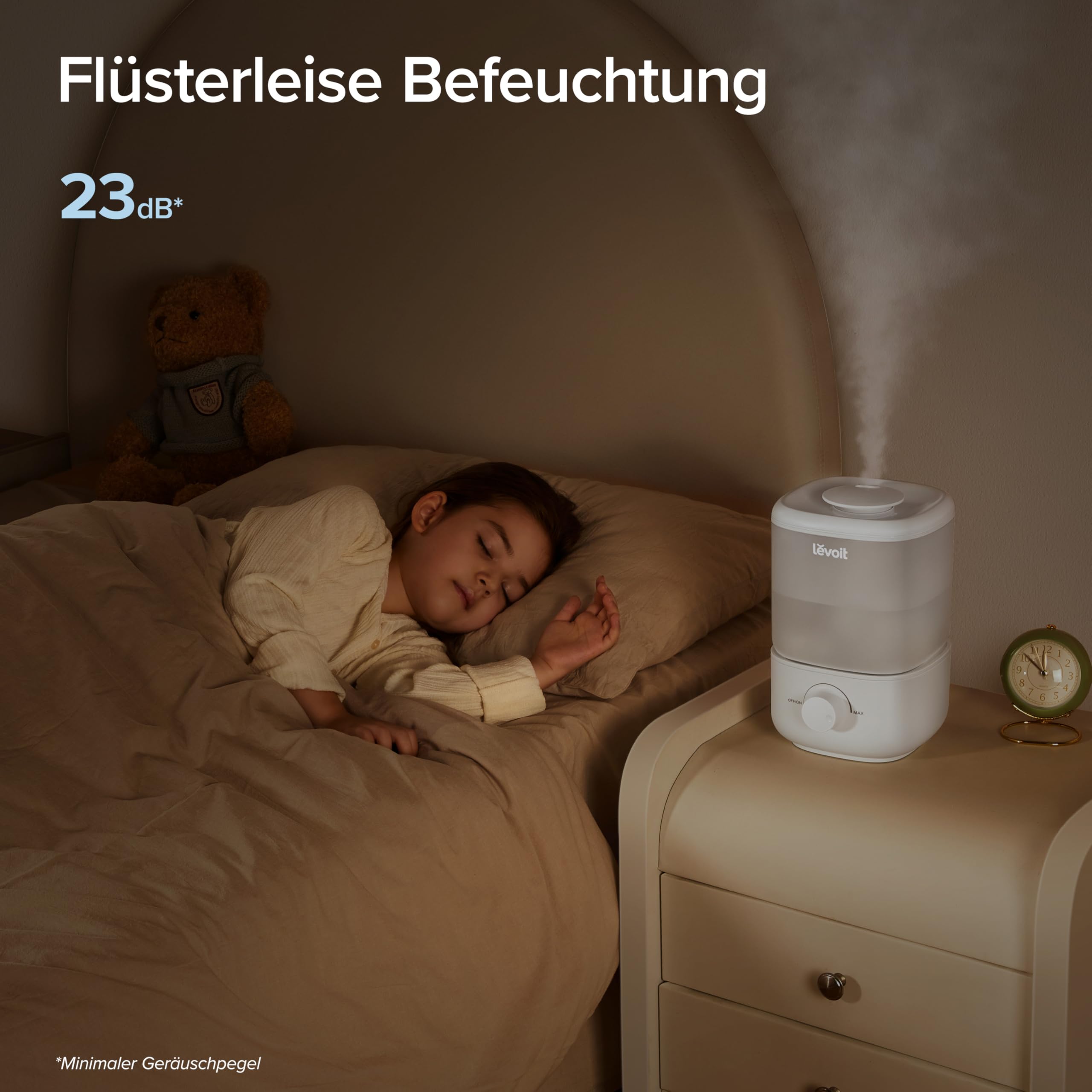 Levoit Top-Fill Luftbefeuchter, 23dB leise Humidifier für Schlafzimmer, Baby, bis 25H, Raumbefeuchter mit 360°Drehdüse für Kinderzimmer, Pflanzen, Auto Shut-off, 2,5 L, Weiß